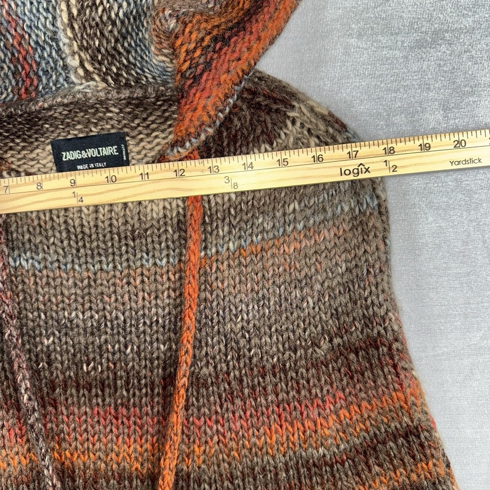 Zadig & Voltaire Wool Blend Knit Hooded Sweater Pullover Poncho‎ Skull Pockets - Picture 6 of 10